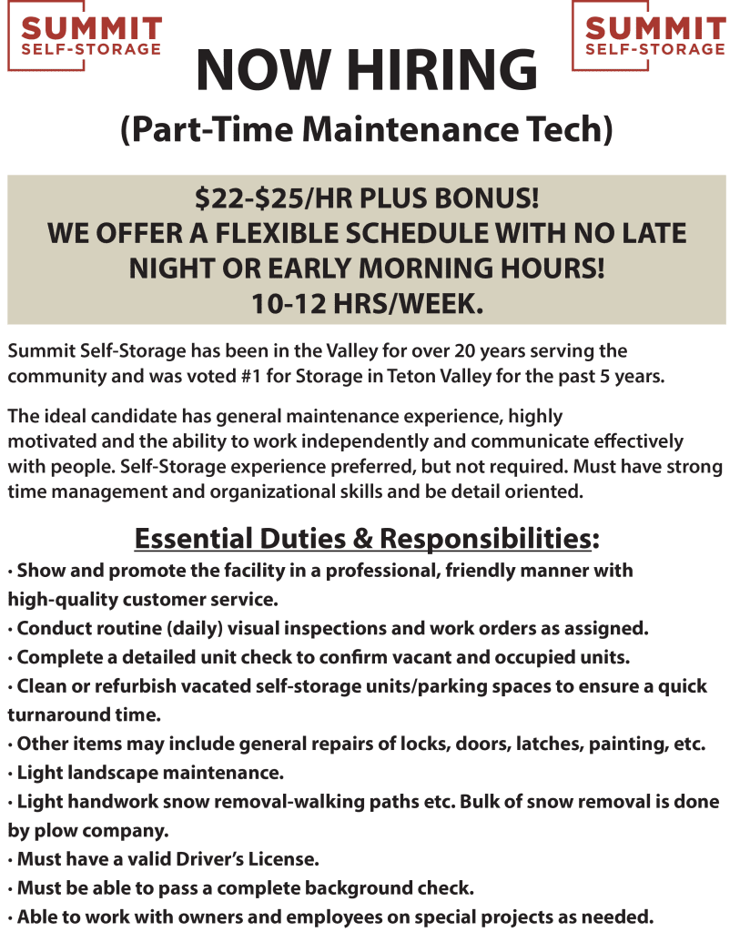 Part-time maintenance tech job posting