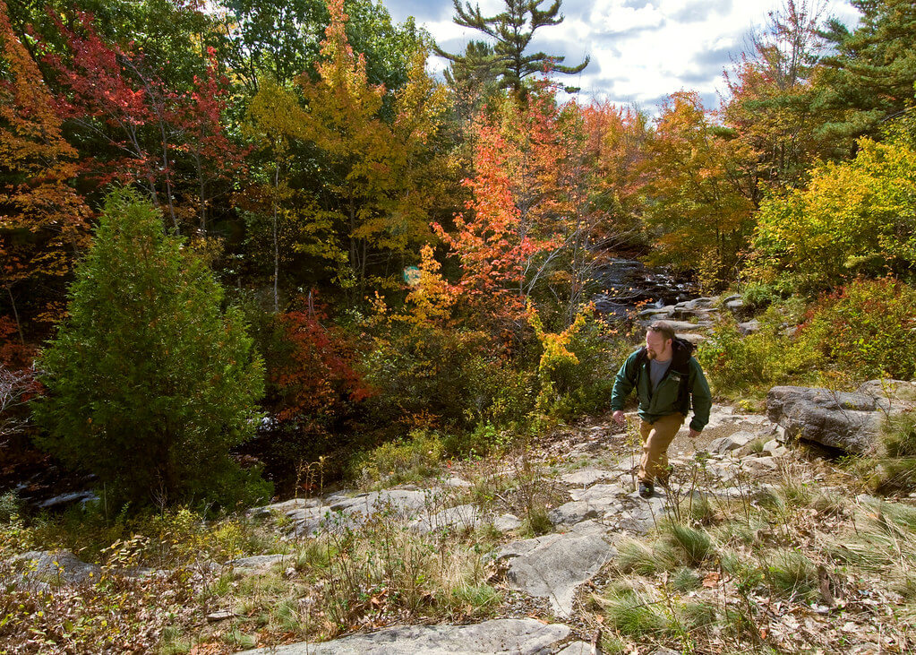 man hiking in Fall 